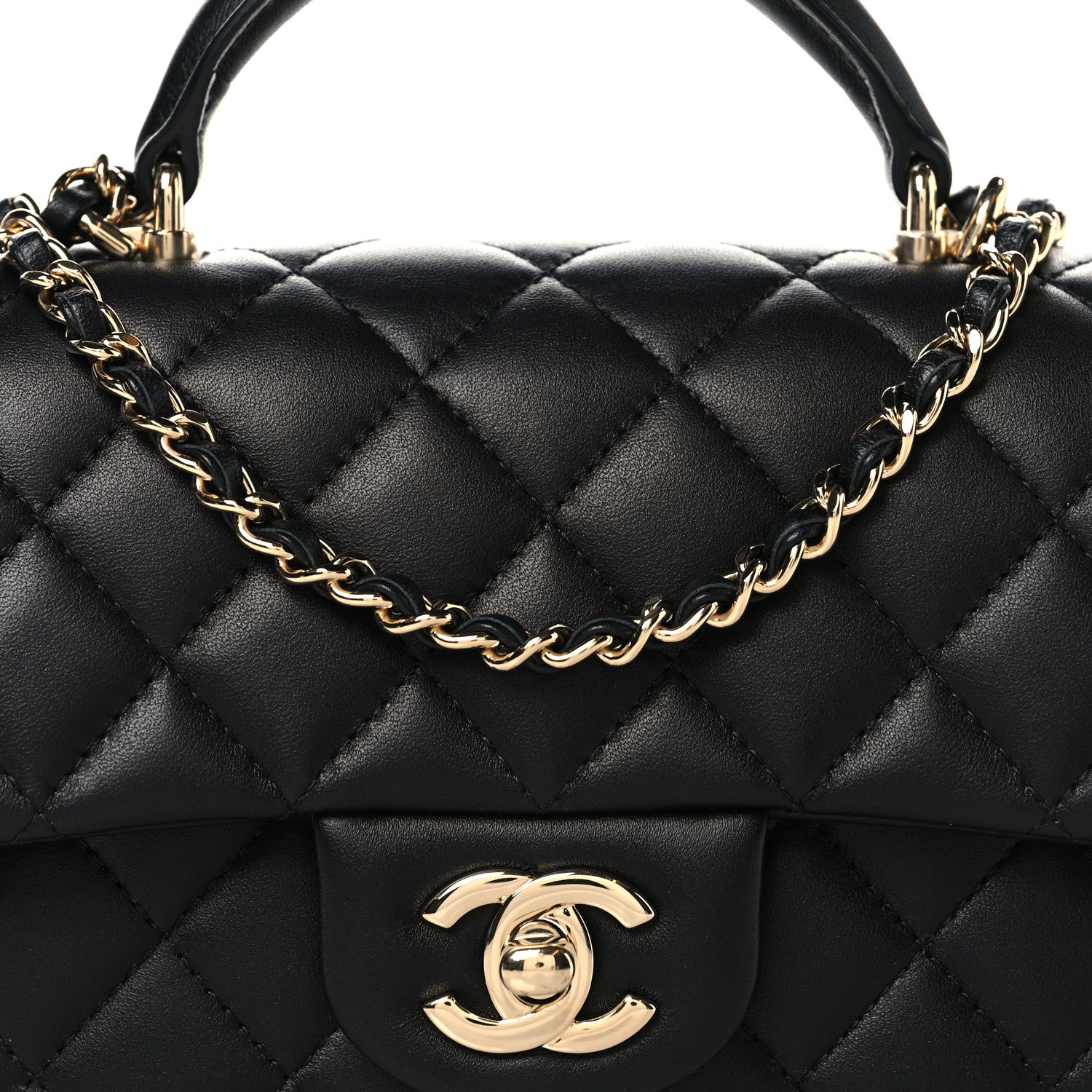 Chanel Lambskin Quilted Mini Top Handle Rectangular Flap Black 8 of 10