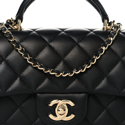 Chanel Lambskin Quilted Mini Top Handle Rectangular Flap Black 8 of 10