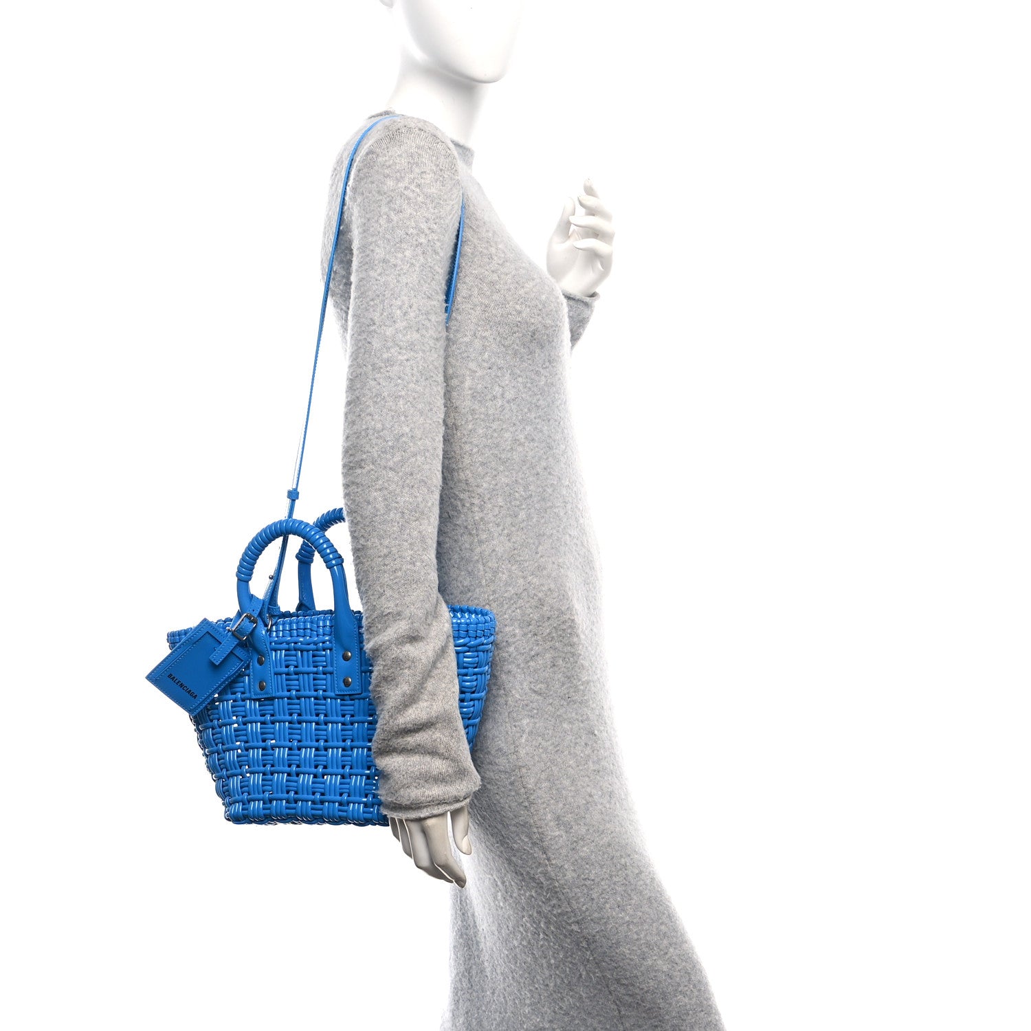 Balenciaga Varnished Faux Calfskin Braided XS Bistro Basket Blue 2 of 9
