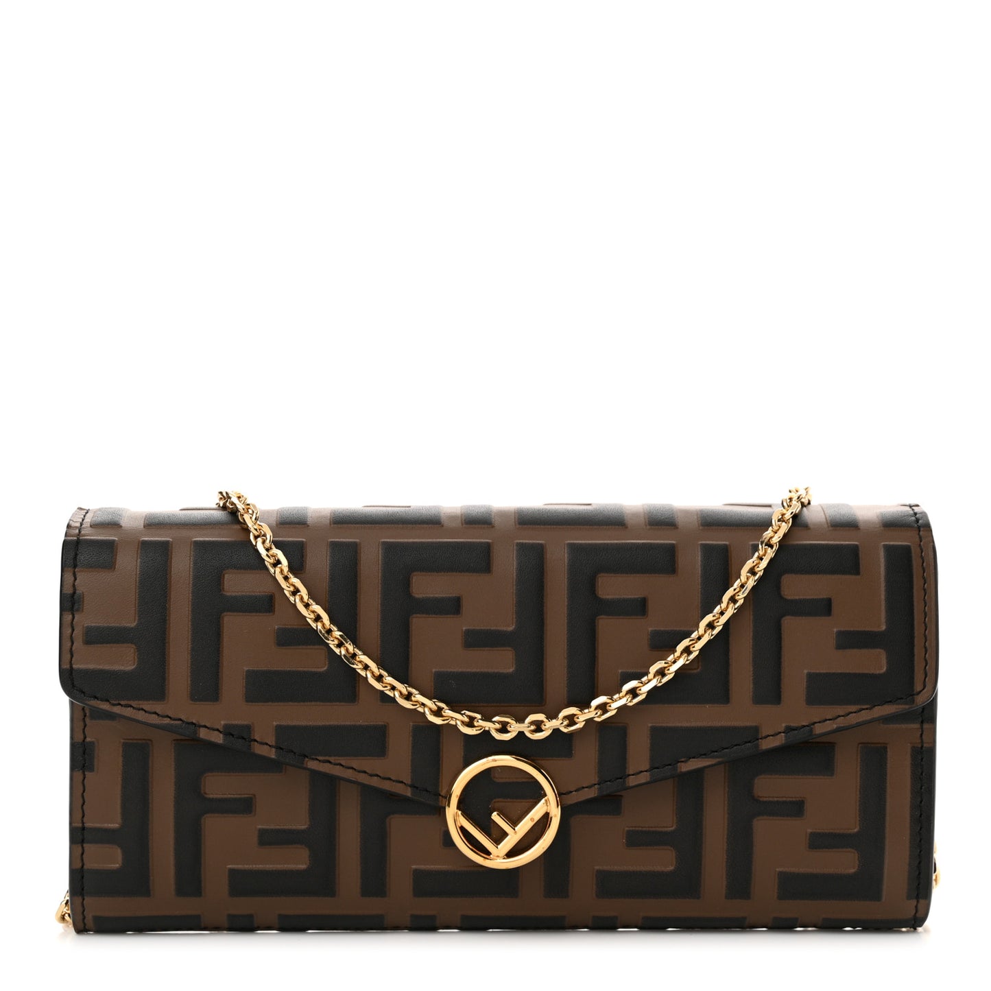 Vitello Soft F is Fendi Bi-Color FF 1974 Embossed Continental Envelope Wallet On Chain Maya Black
