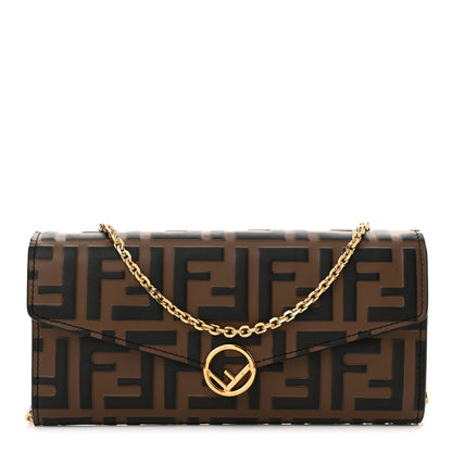 Fendi Vitello Soft F is Fendi Bi-Color FF 1974 Embossed Continental Envelope Wallet On Chain Maya Black 1 of 11
