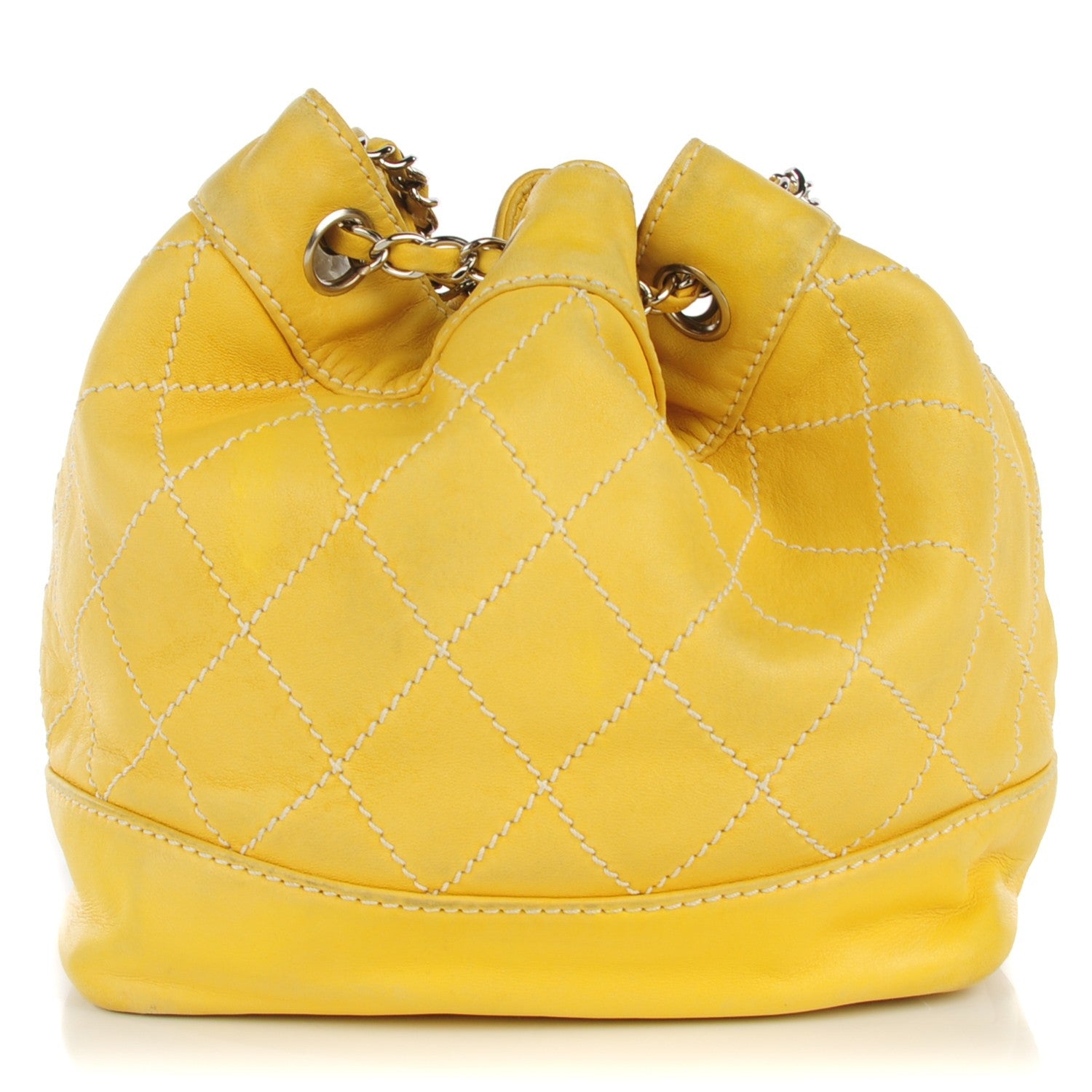 Chanel Lambskin Contrast Stitch Drawstring Tote Yellow 1 of 8