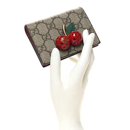 Gucci GG Supreme Monogram Cherry Embellished Card Case Wallet Hibiscus Red 2 of 8