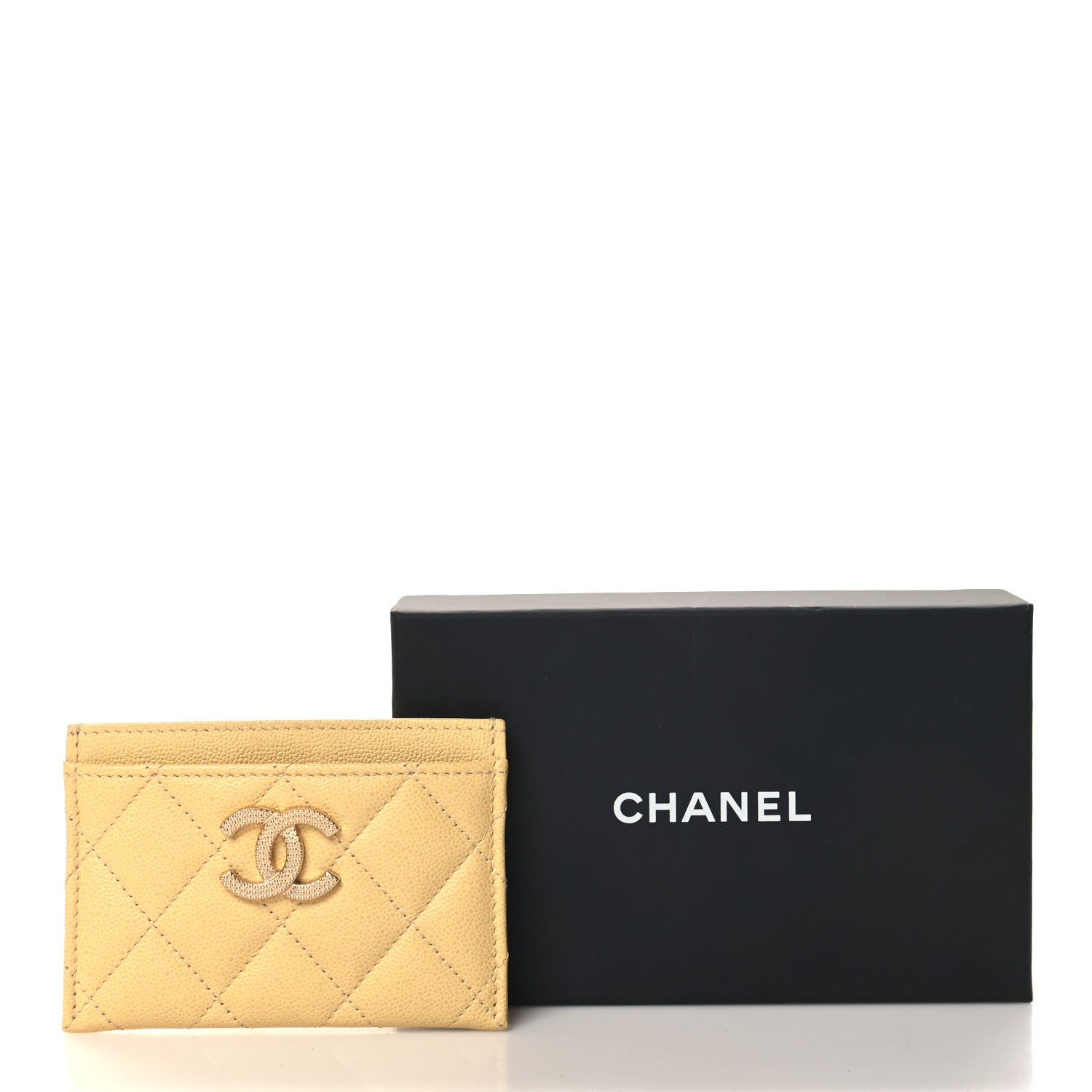 Chanel Caviar Quilted Studded CC Card Holder Yellow 9 of 9