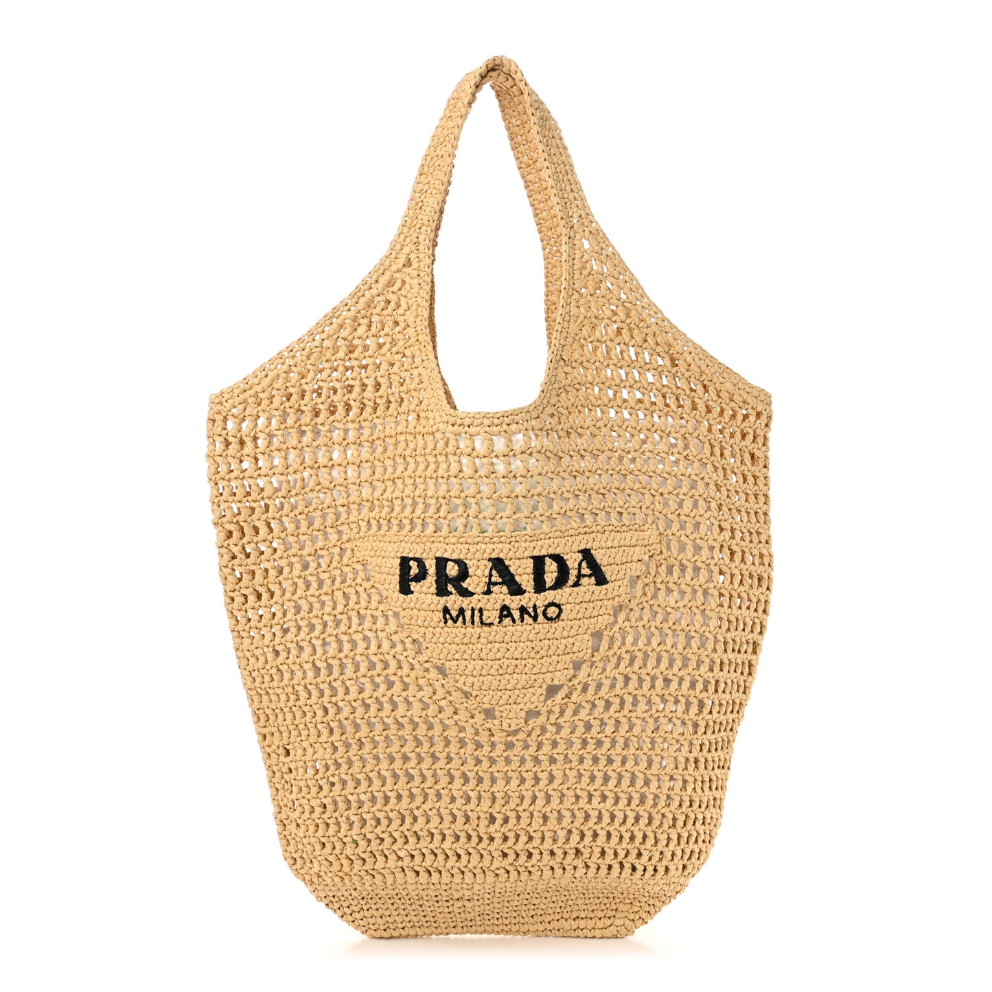 Yarn Raffia Effect Crochet Logo Embroidered Shopping Tote Bag Naturale