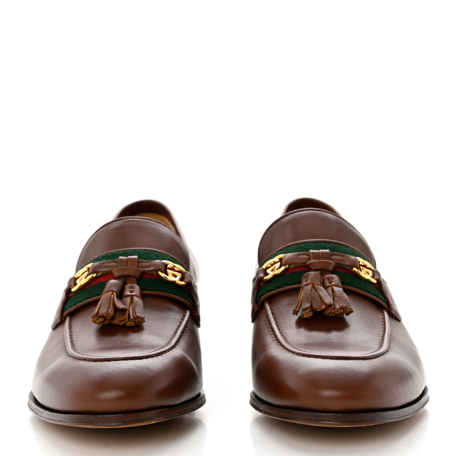 Gucci Calfskin Web Interlocking G Tassel Loafers 37.5 Indian Ebony 2 of 9