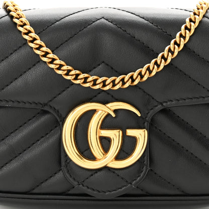 Gucci Calfskin Matelasse Super Mini GG Marmont Shoulder Bag Black 8 of 11