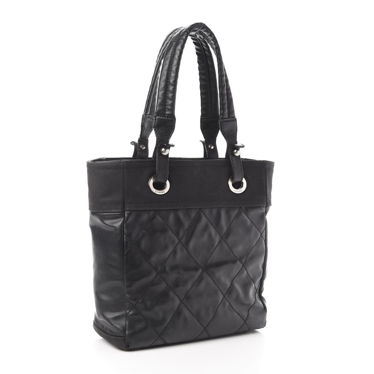 Coated Canvas Quilted Small Paris Biarritz Tote Black