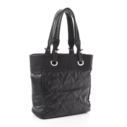 Chanel Coated Canvas Quilted Small Paris Biarritz Tote Black 4 of 15