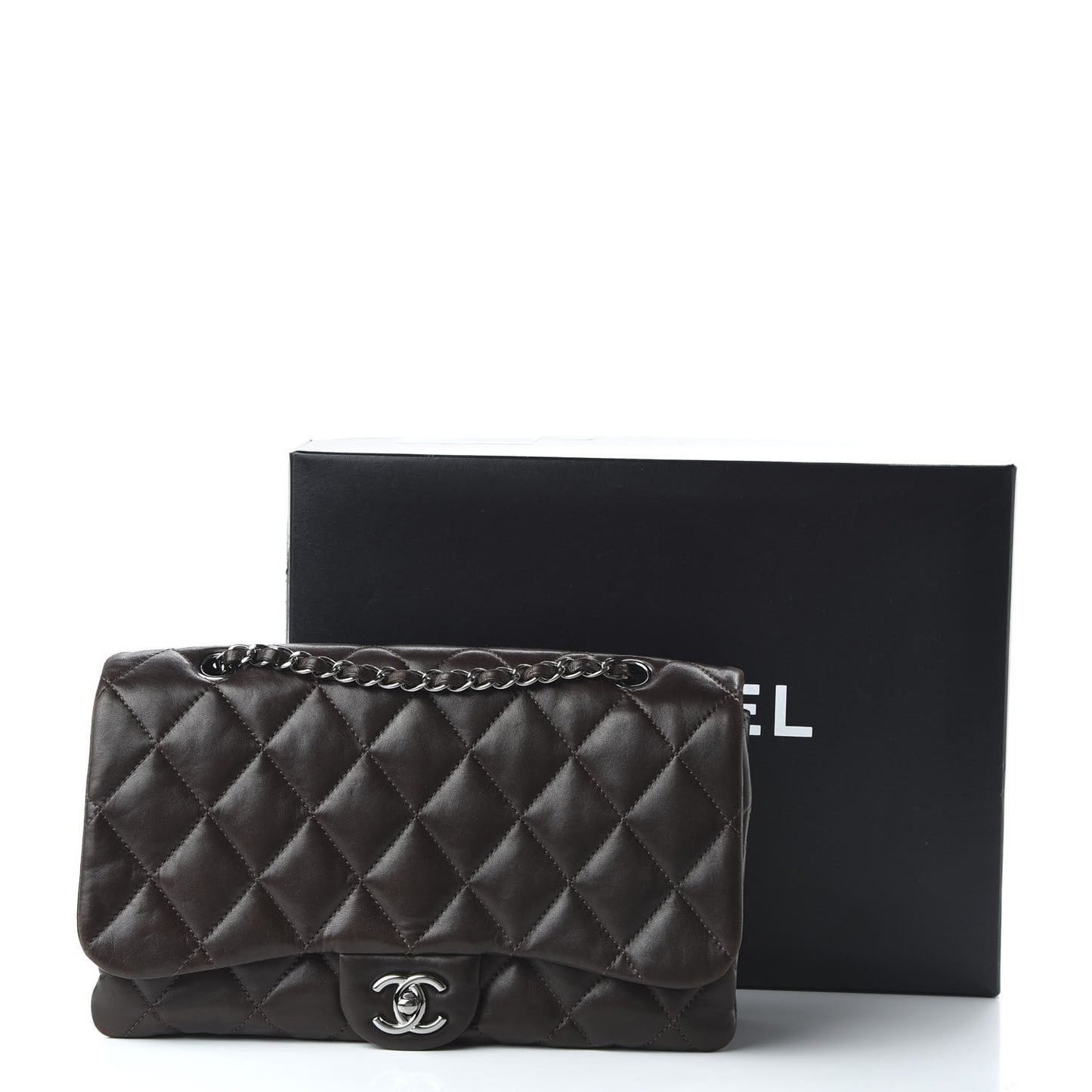 Lambskin Quilted Large 3 Flap Brown