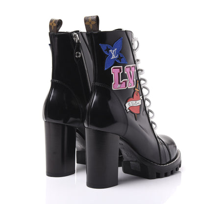 Louis Vuitton Patent Calfskin Monogram LV Black Heart Star Trail Ankle Boots 37.5 Black 4 of 8