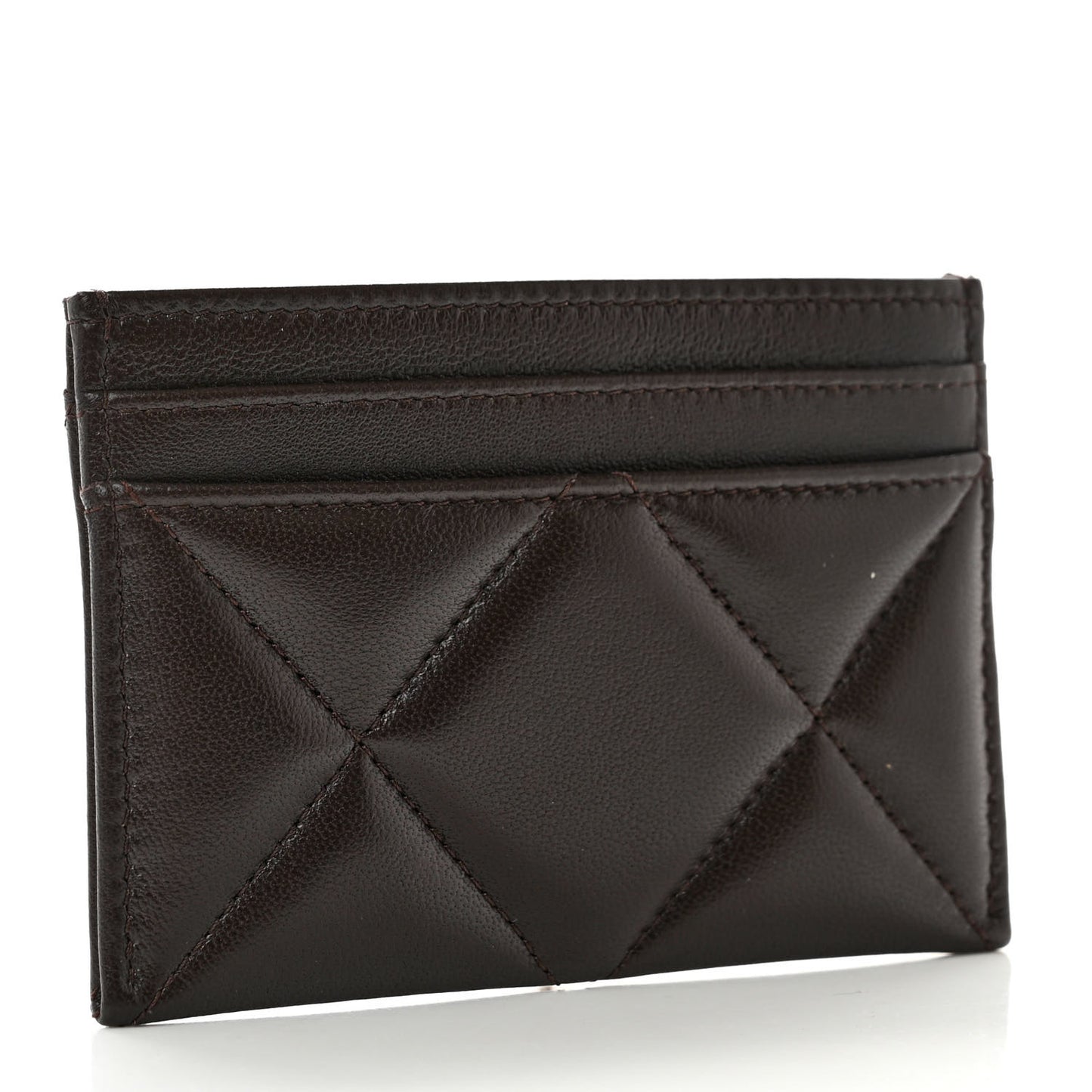 Lambskin Quilted Chanel 19 Card Holder Dark Brown