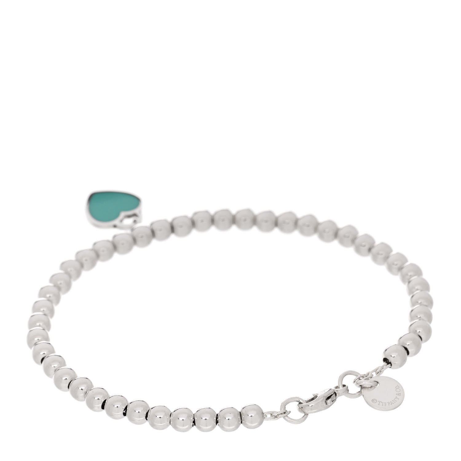 Tiffany Sterling Silver Enamel 4mm Return To Tiffany Heart Tag Bead Bracelet Blue 3 of 7