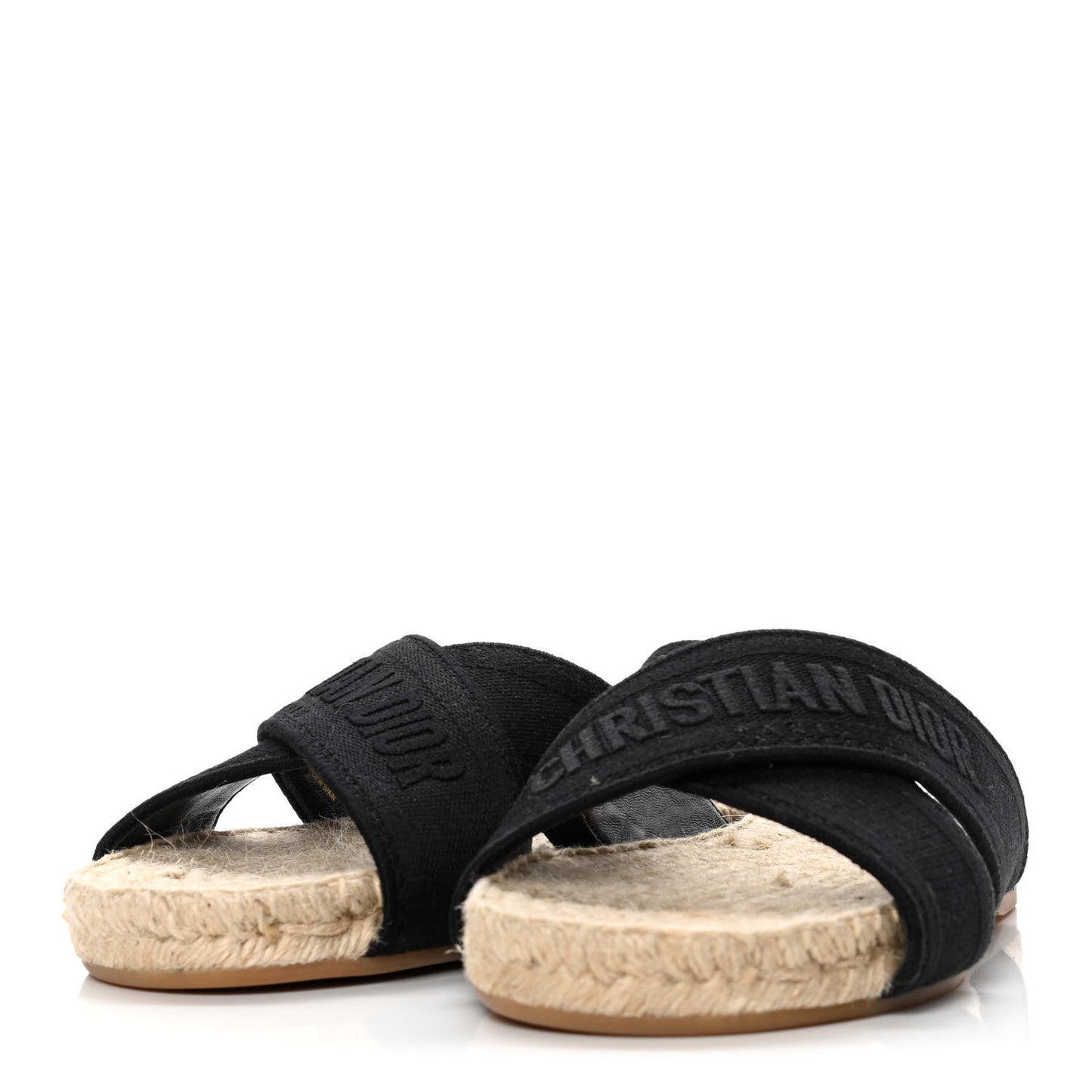 Canvas Embroidered Granville Espadrille Crisscross Flat Slide Sandals 36 Black