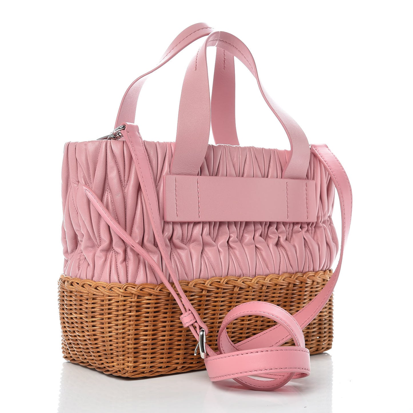 Nappa Matelasse Wicker Basket Bag Rosa Miele