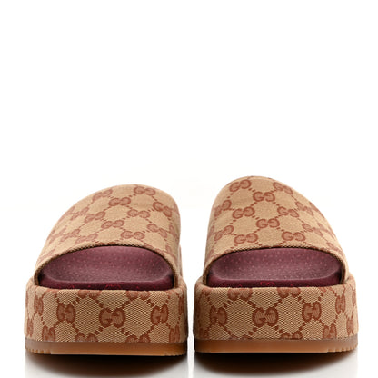 Gucci Canvas GG Monogram Angelina Platform Slide Sandals 38.5 Beige Ruggine 2 of 8