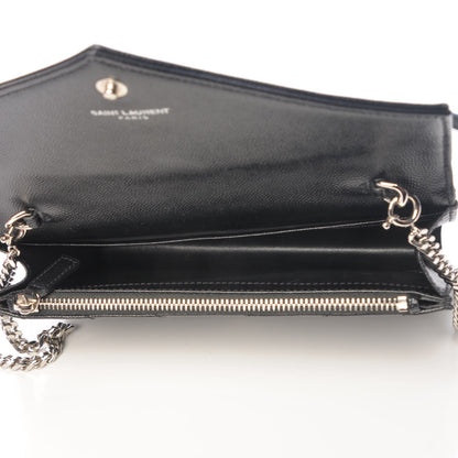 Saint Laurent Grain De Poudre Matelasse Chevron Monogram Envelope Chain Wallet Black 5 of 8