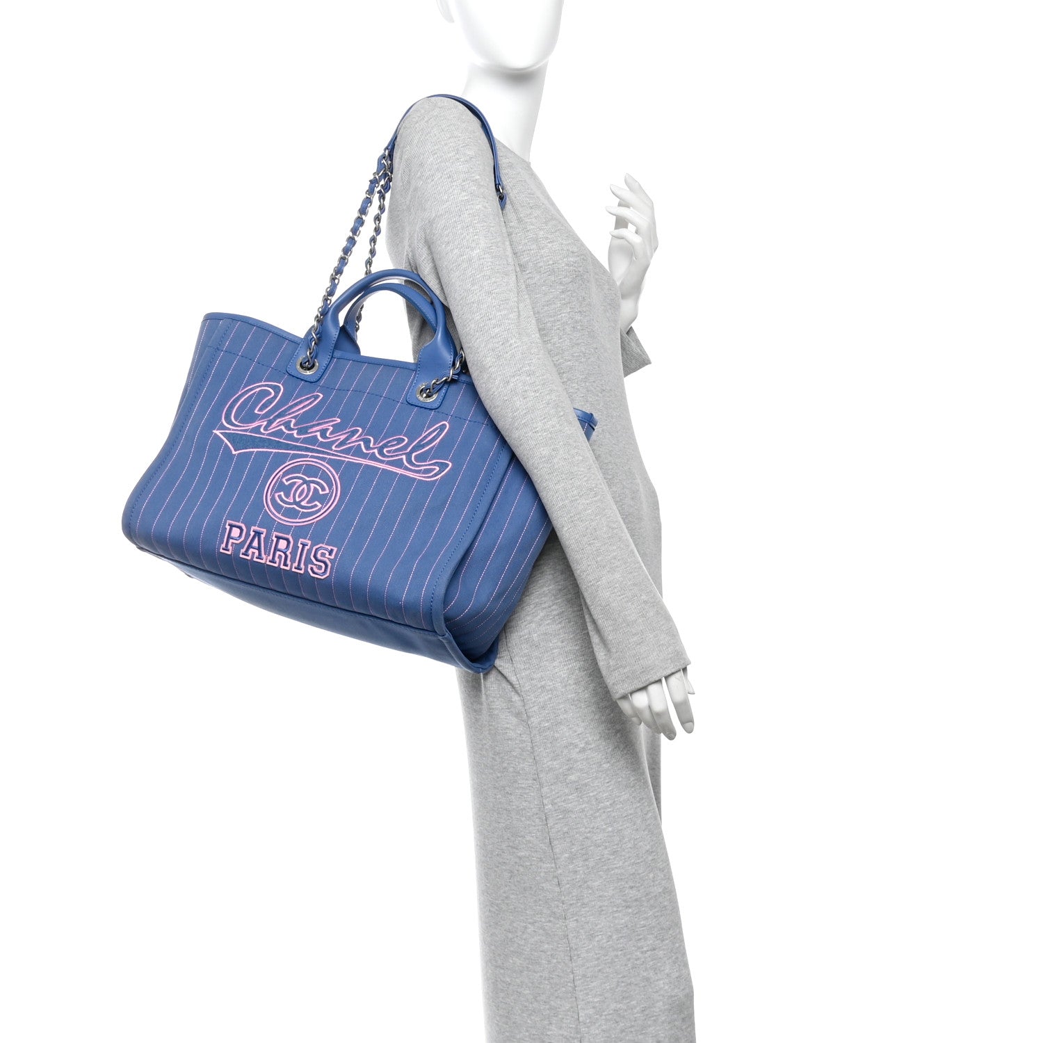 Chanel Canvas Calfskin Striped Medium Deauville Tote Blue 2 of 11