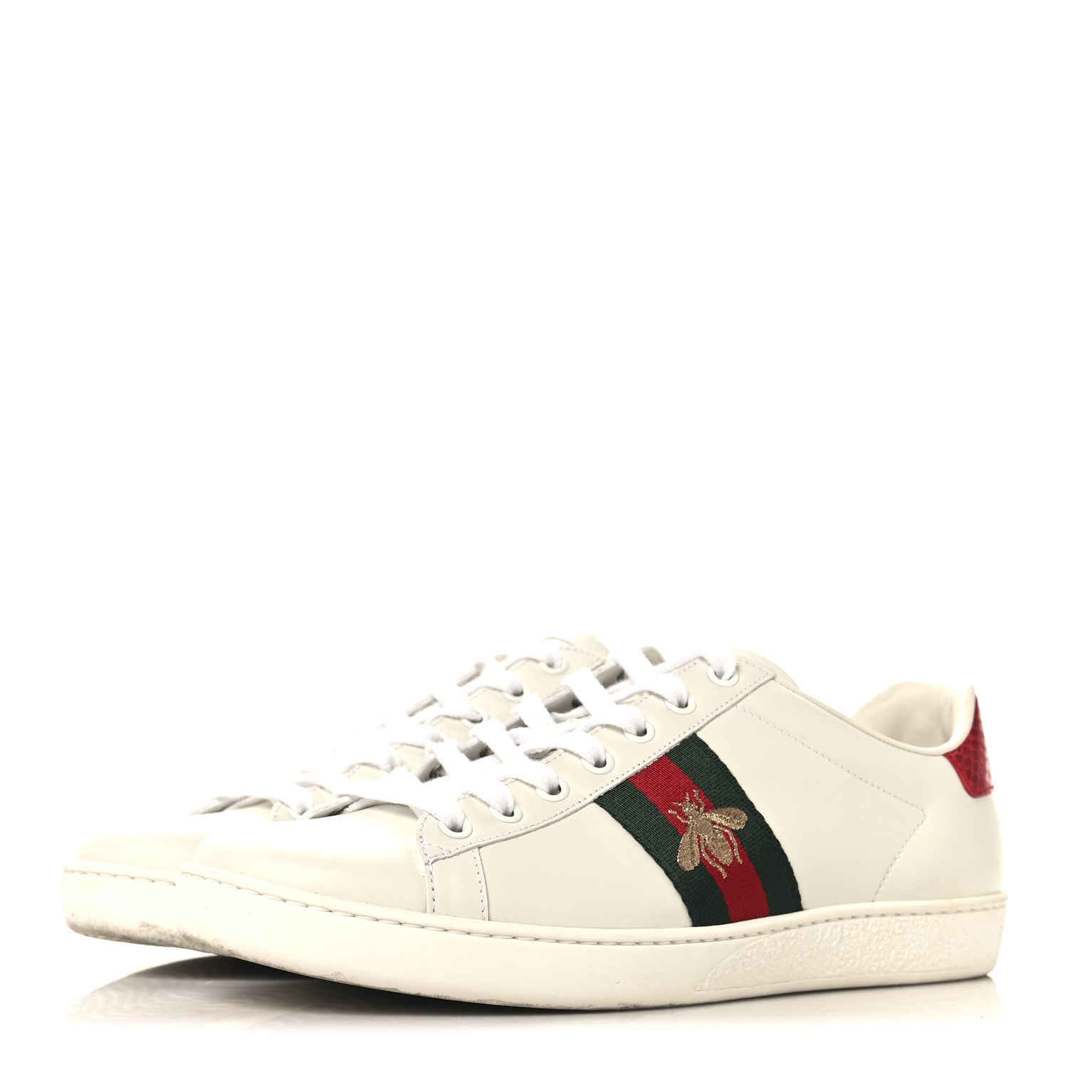 Gucci Calfskin Ayers Bee Embroidered Womens Ace Sneakers 38.5 White Flame Red Green 4 of 10