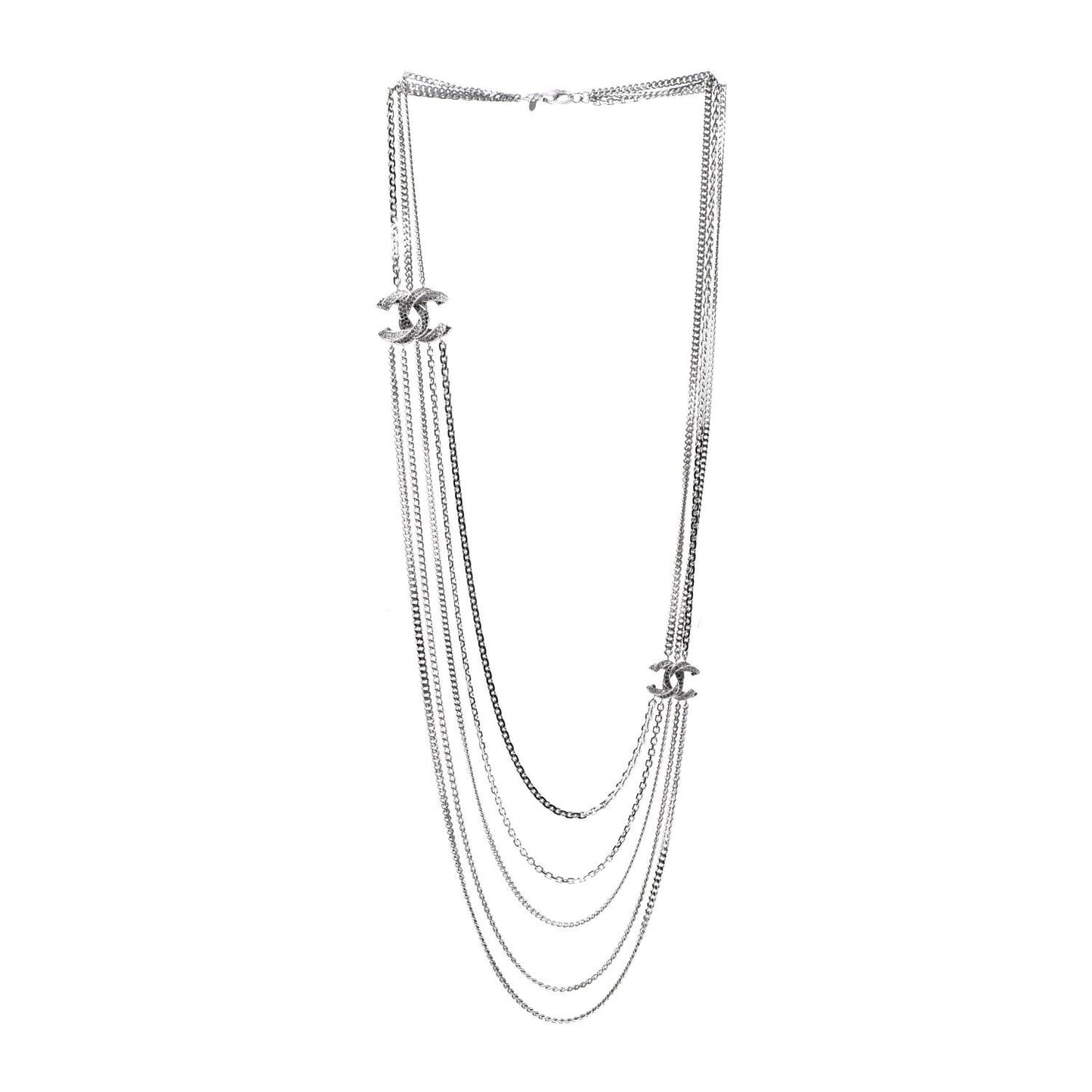 Crystal CC Multi Strand Chain Necklace Silver