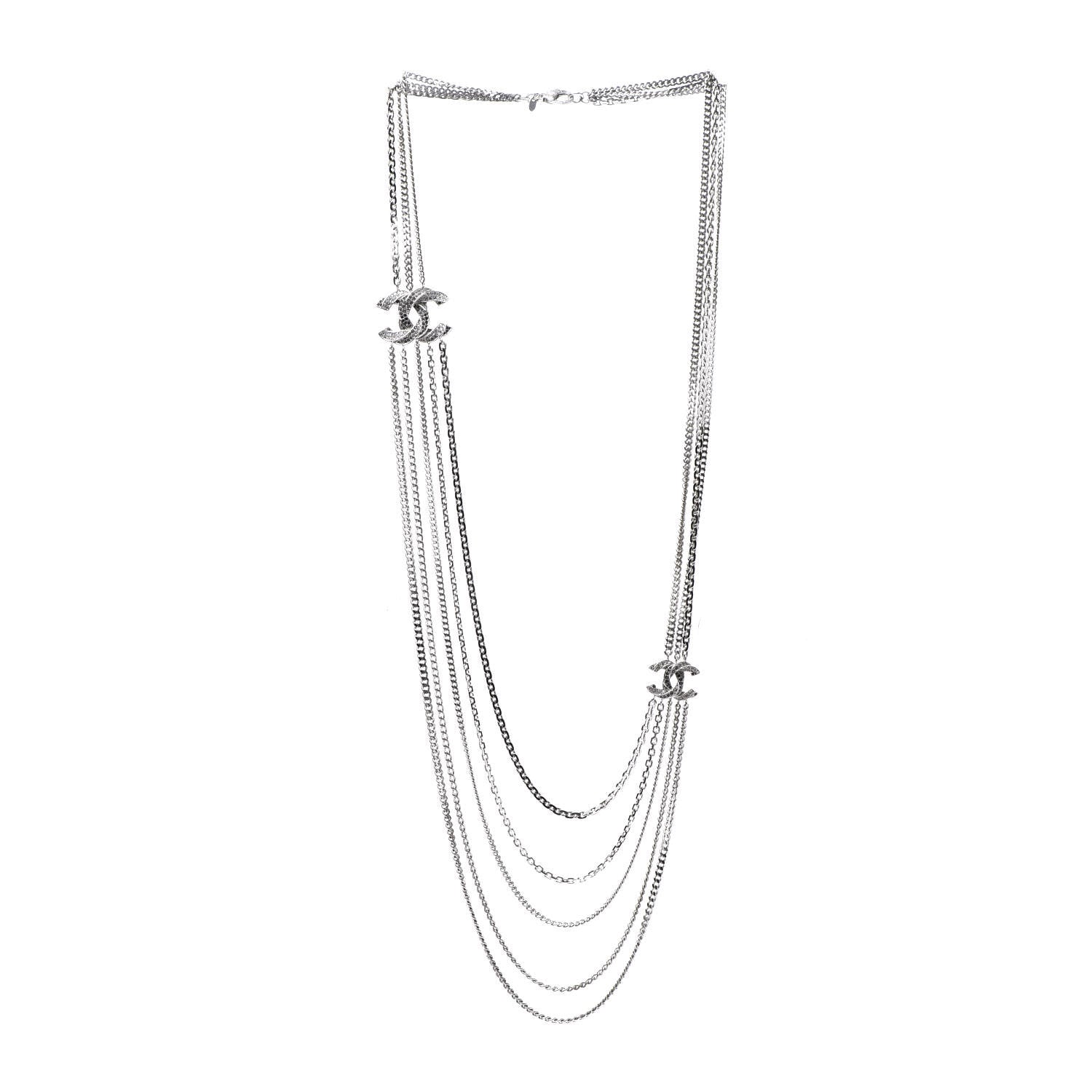 Chanel Crystal CC Multi Strand Chain Necklace Silver 3 of 8