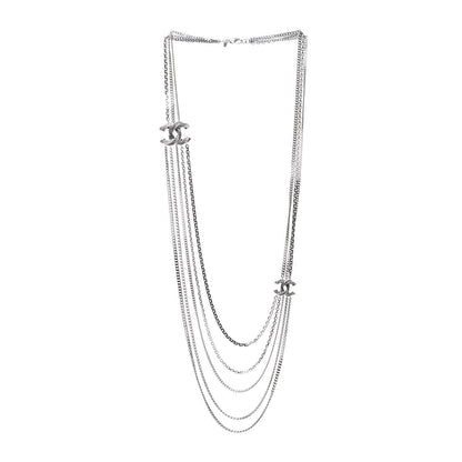 Chanel Crystal CC Multi Strand Chain Necklace Silver 3 of 8