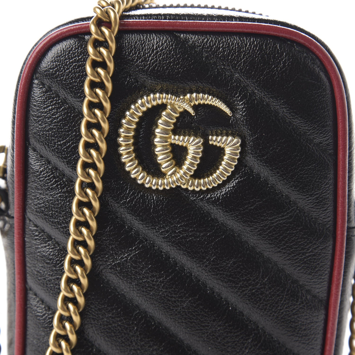 Gucci Vintage Effect Calfskin Matelasse Diagonal Mini Torchon GG Marmont Crossbody Bag Black Romantic Cherry 9 of 9