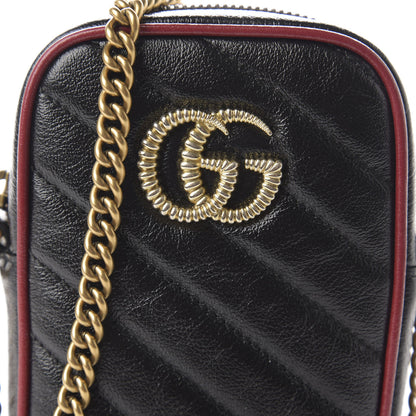 Gucci Vintage Effect Calfskin Matelasse Diagonal Mini Torchon GG Marmont Crossbody Bag Black Romantic Cherry 9 of 9
