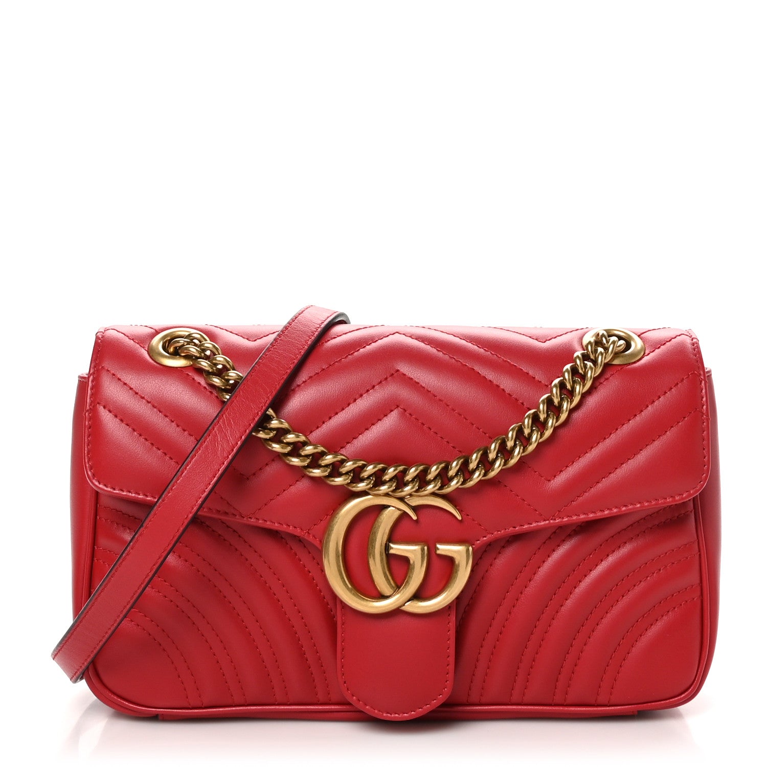 Gucci Calfskin Matelasse Small GG Marmont Shoulder Bag Hibiscus Red 1 of 10