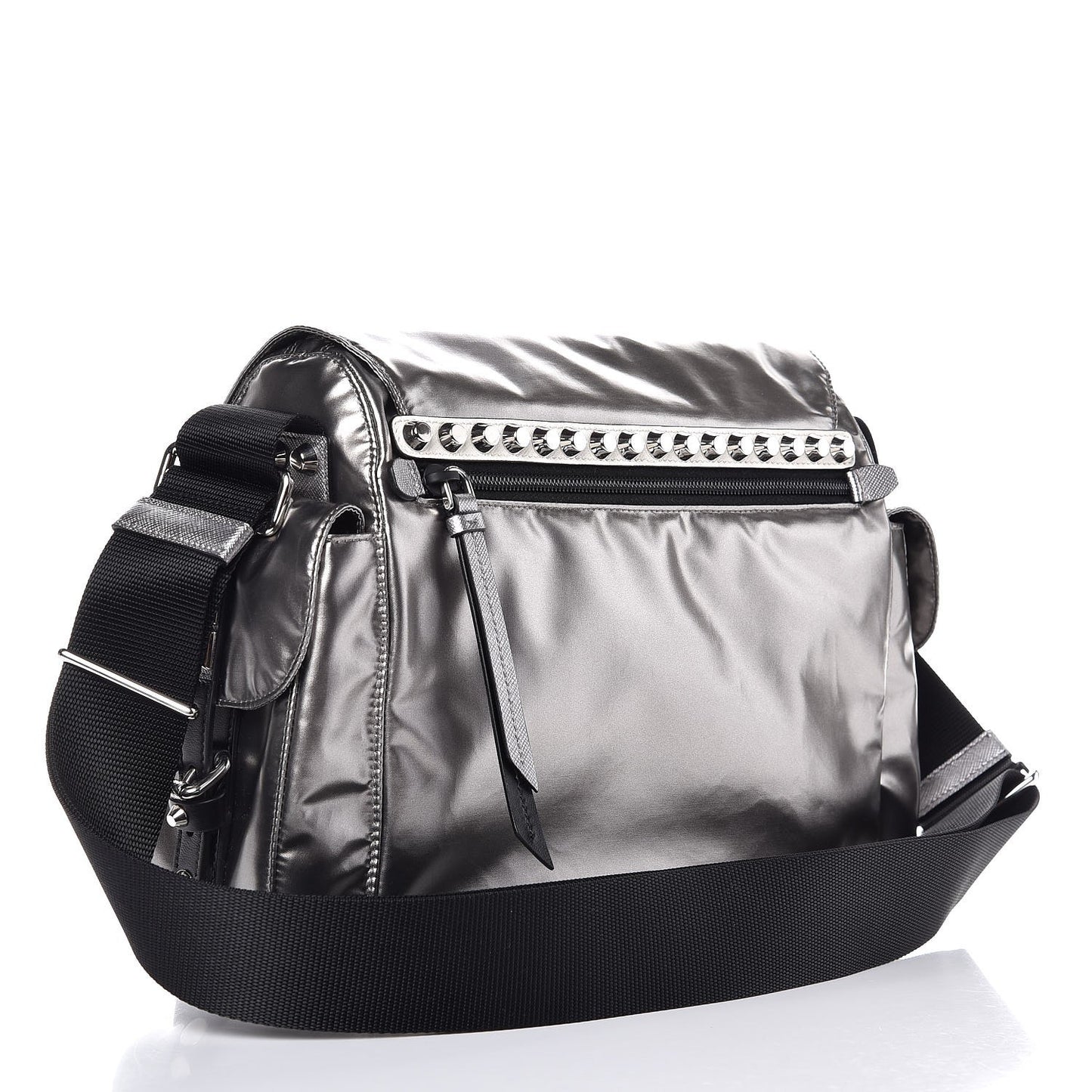 Metallic Nylon Studded Messenger Bag Ferro Black