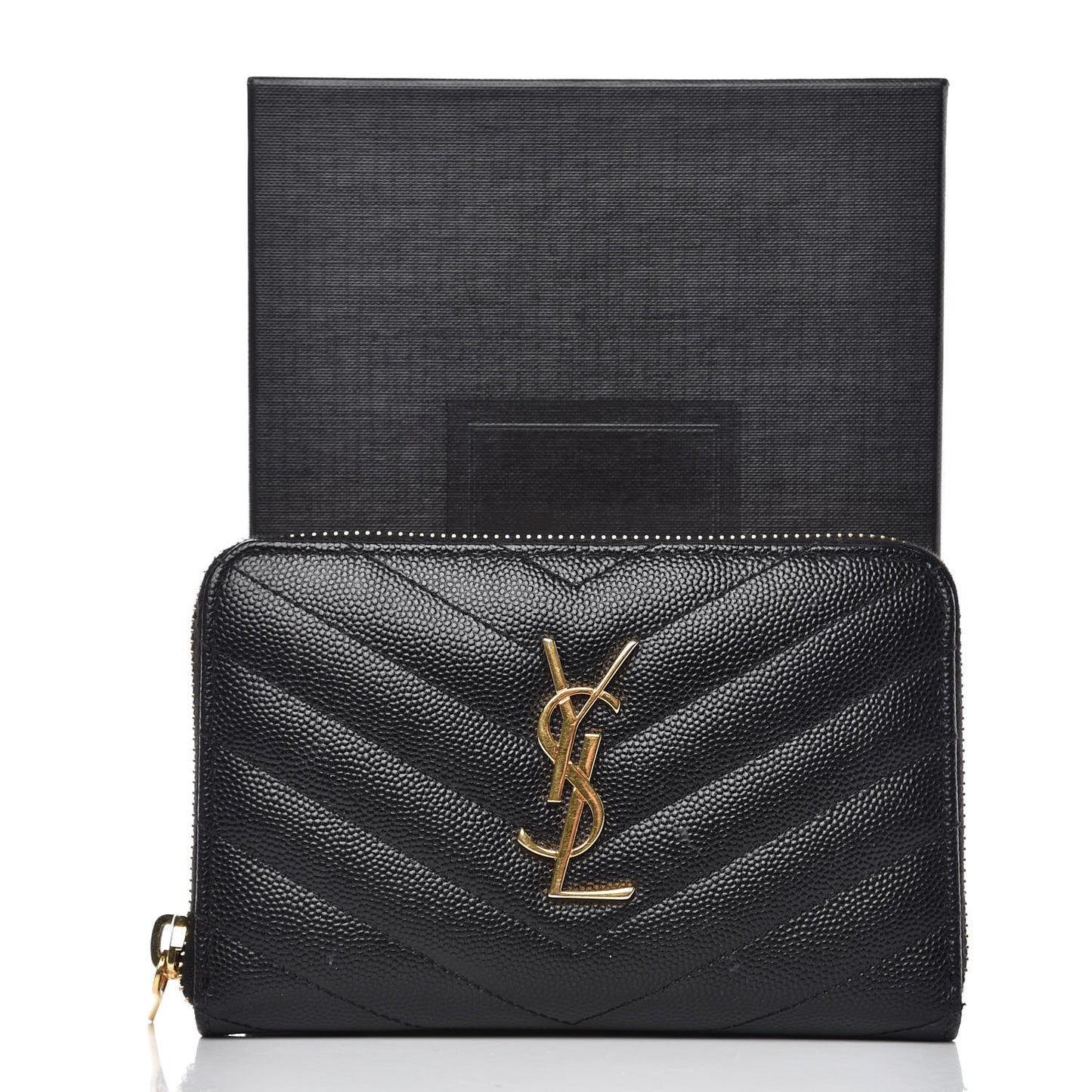 Grain De Poudre Matelasse Chevron Monogram Zip Around Wallet Black