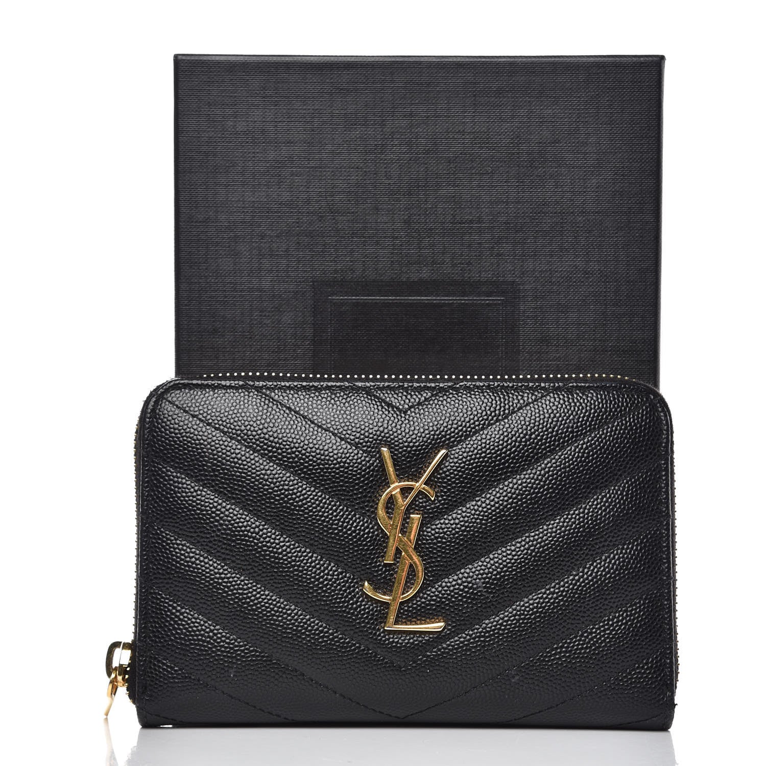 Saint Laurent Grain De Poudre Matelasse Chevron Monogram Zip Around Wallet Black 13 of 13