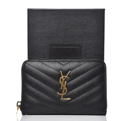 Saint Laurent Grain De Poudre Matelasse Chevron Monogram Zip Around Wallet Black 13 of 13