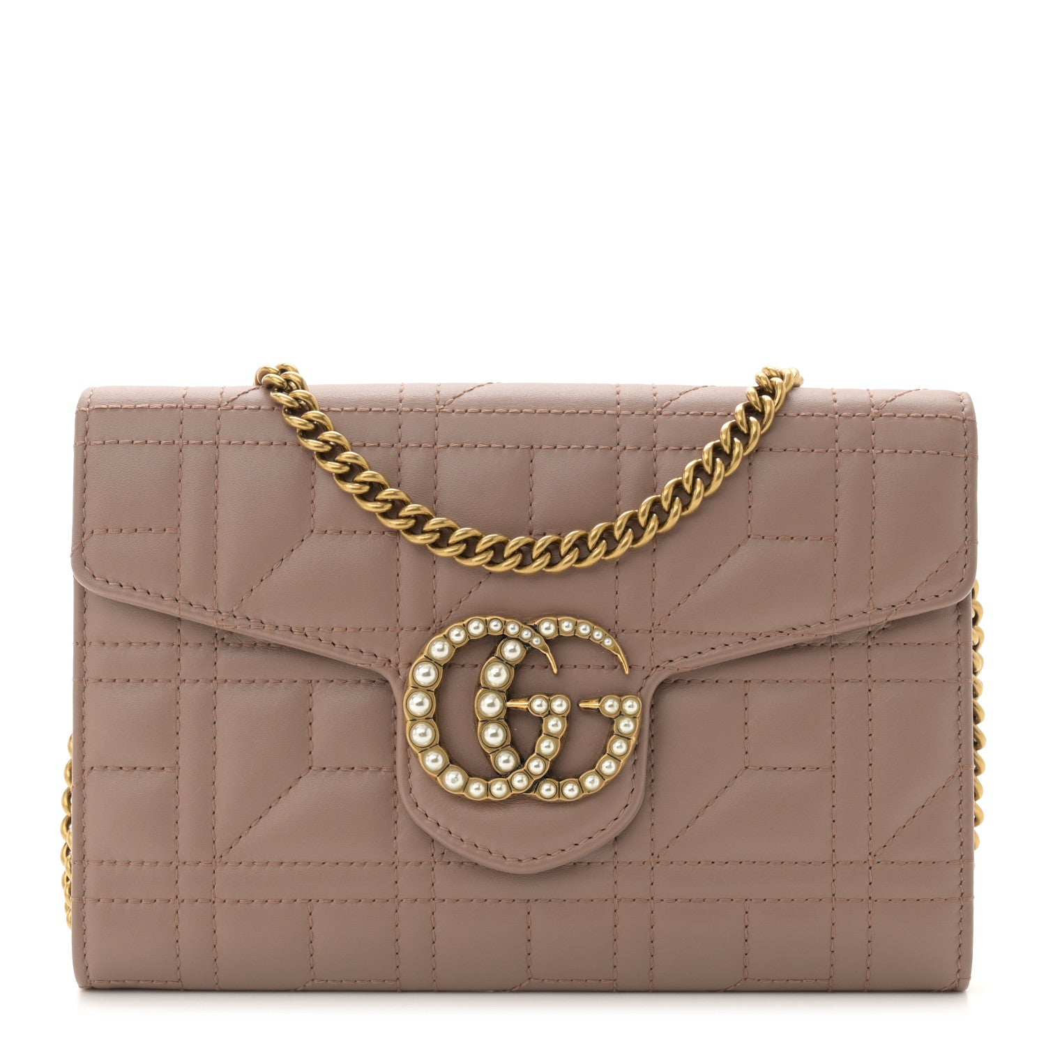 Gucci Calfskin Matelasse Mini Pearly GG Marmont Chain Wallet Porcelain Rose 1 of 9