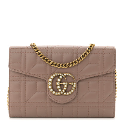 Gucci Calfskin Matelasse Mini Pearly GG Marmont Chain Wallet Porcelain Rose 1 of 9