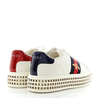 Gucci Calfskin Crystal Web Bee Embroidered Womens Ace Platform Sneakers 36 White 4 of 11