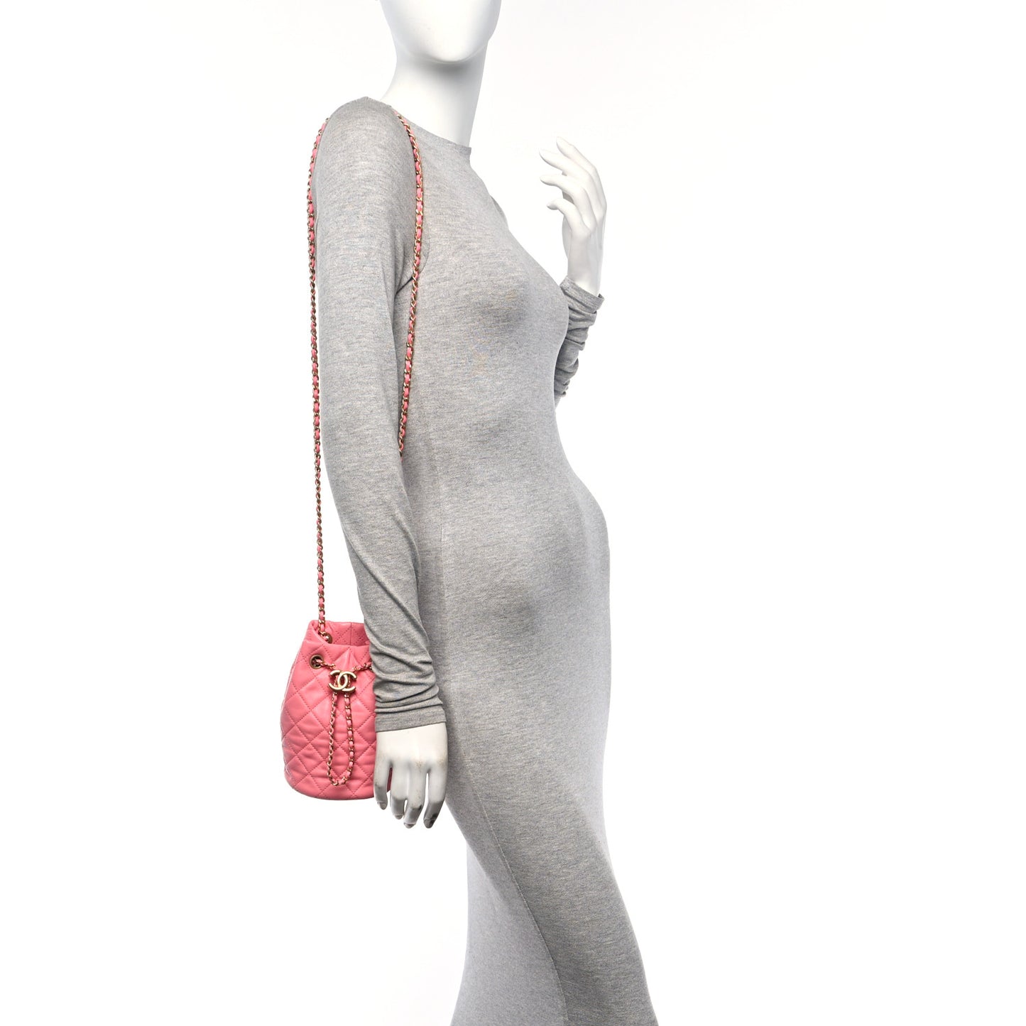 Lambskin Quilted Pearl Crush Drawstring Bag Pink