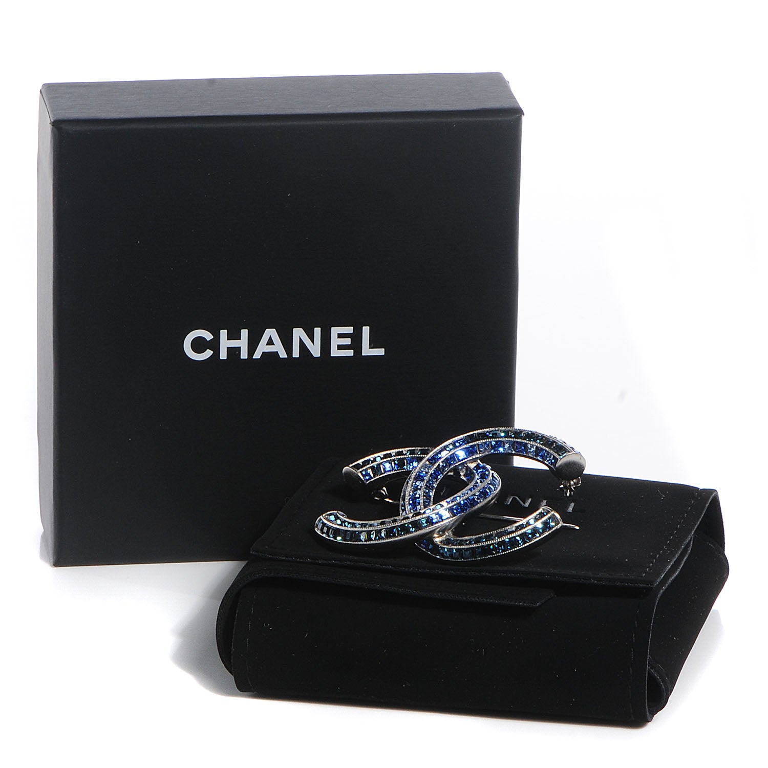 Chanel Crystal Baguette CC Brooch Blue 5 of 5