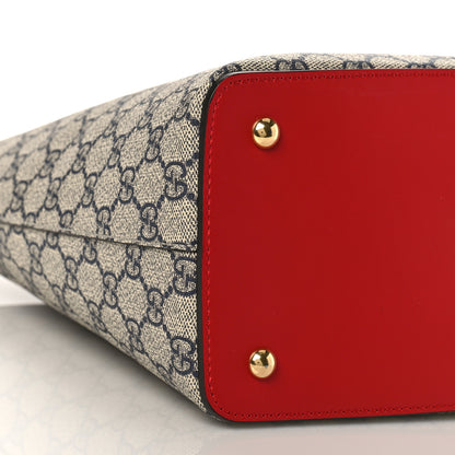 Gucci GG Supreme Monogram Linea A Foldover Tote Beige Blue Hibiscus Red 9 of 9