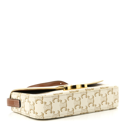 Celine Canvas Calfskin Triomphe Shoulder Bag White 4 of 10