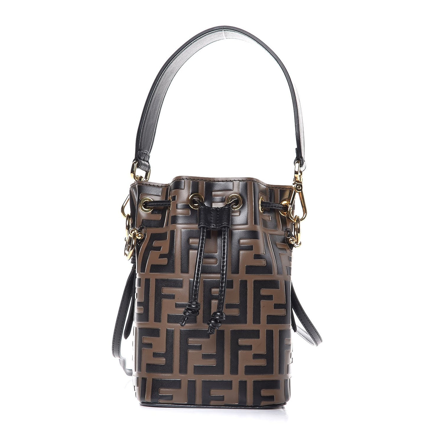 Vitello Liberty F is Fendi Bi-Color FF 1974 Embossed Mini Mon Tresor Bucket Bag Maya Black