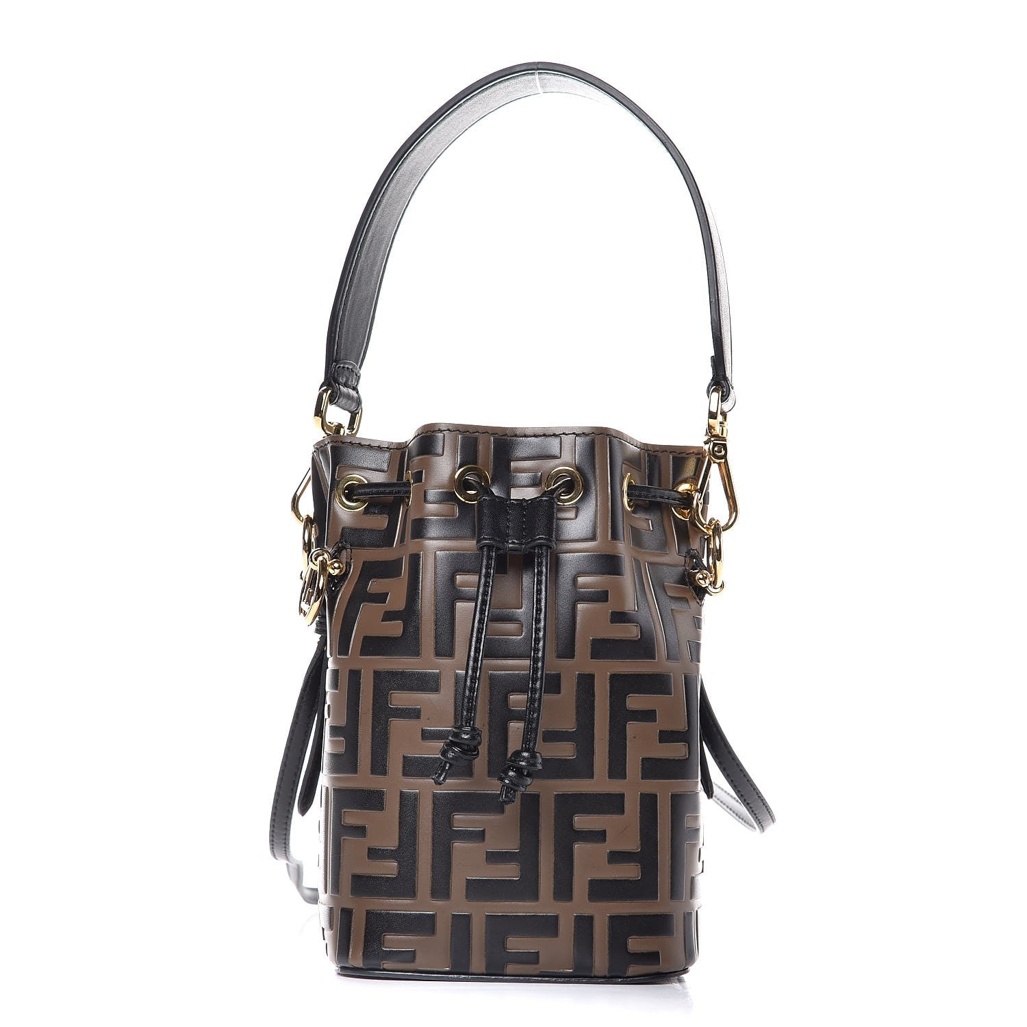 Fendi Vitello Liberty F is Fendi Bi-Color FF 1974 Embossed Mini Mon Tresor Bucket Bag Maya Black 1 of 8
