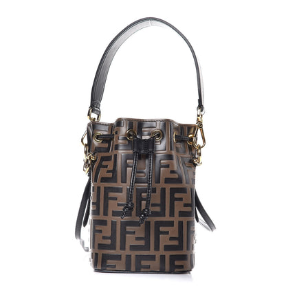 Fendi Vitello Liberty F is Fendi Bi-Color FF 1974 Embossed Mini Mon Tresor Bucket Bag Maya Black 1 of 8