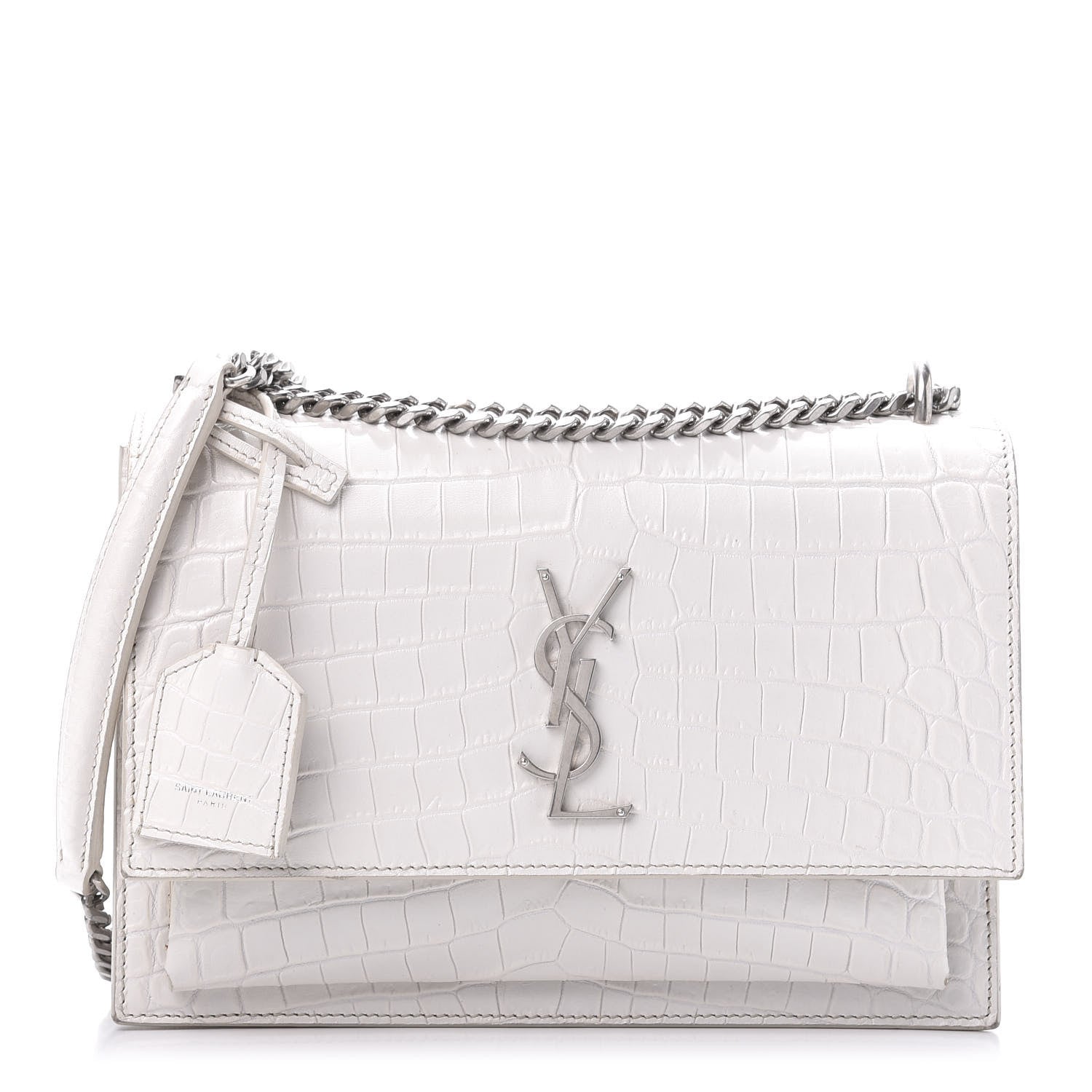 Saint Laurent Calfskin Crocodile Embossed Medium Monogram Sunset Icy White 1 of 12