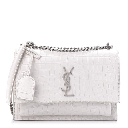 Saint Laurent Calfskin Crocodile Embossed Medium Monogram Sunset Icy White 1 of 12