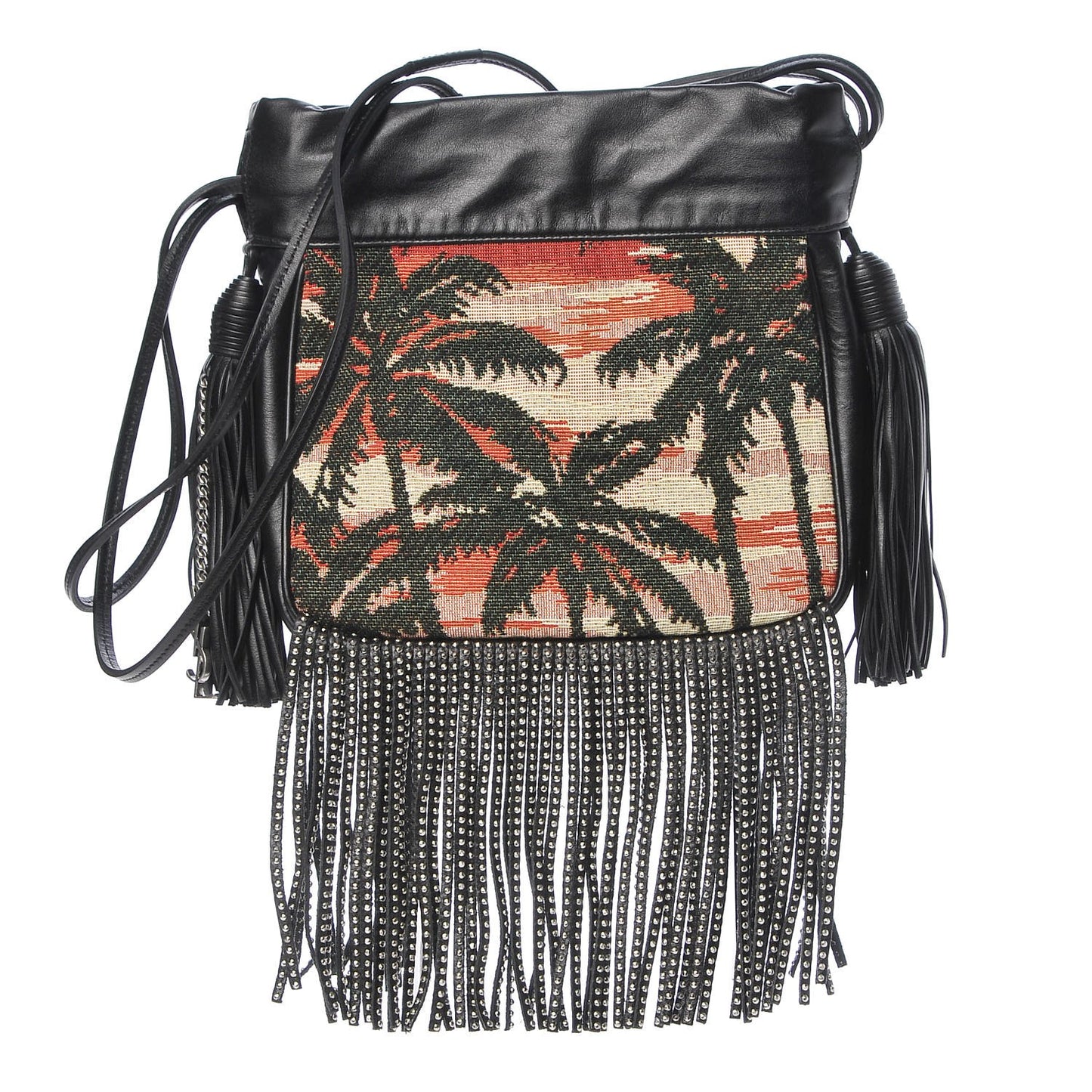 Jacquard Leather Small Fringed Sunset Helena Bucket Bag