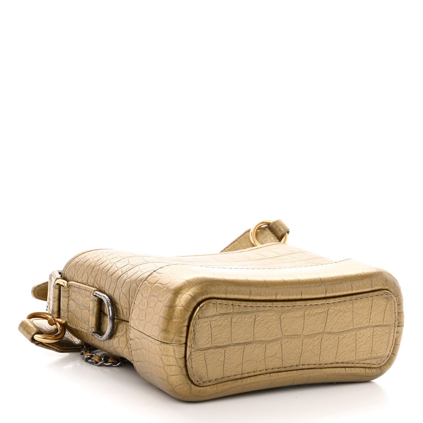 Metallic Calfskin Crocodile Embossed Cocodile Small Gabrielle Hobo Gold