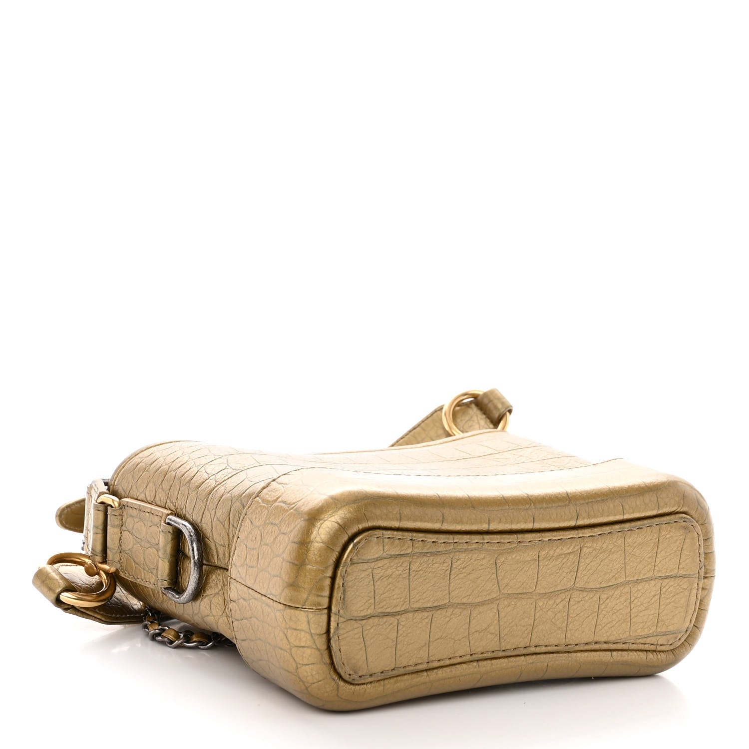 Chanel Metallic Calfskin Crocodile Embossed Cocodile Small Gabrielle Hobo Gold 4 of 9