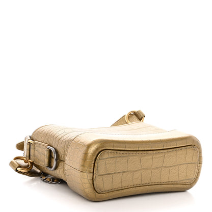 Chanel Metallic Calfskin Crocodile Embossed Cocodile Small Gabrielle Hobo Gold 4 of 9