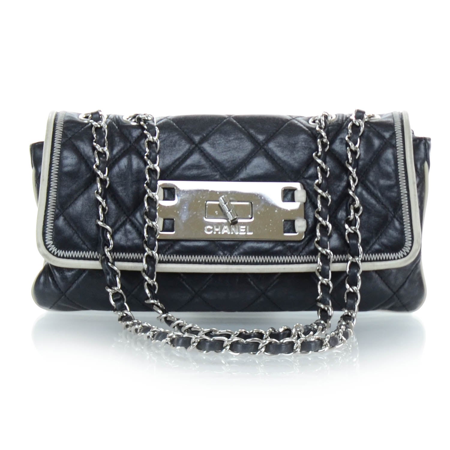 Chanel Lambskin Quilted East West Flap Navy 1 of 11